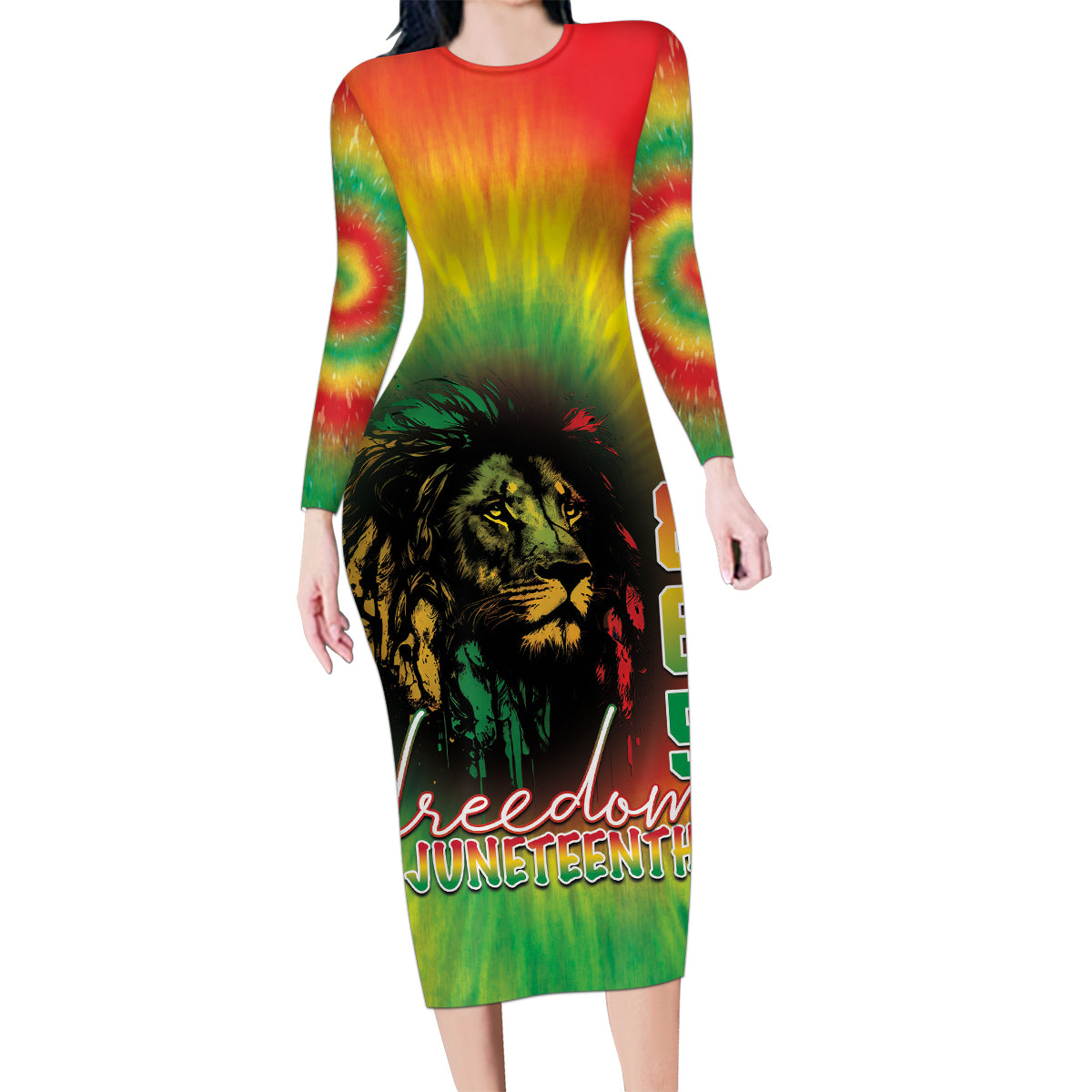 Juneteenth Freedom Day Family Matching Long Sleeve Bodycon Dress and Hawaiian Shirt Reggae Tie Dye Style LT05 - Wonder Print Shop