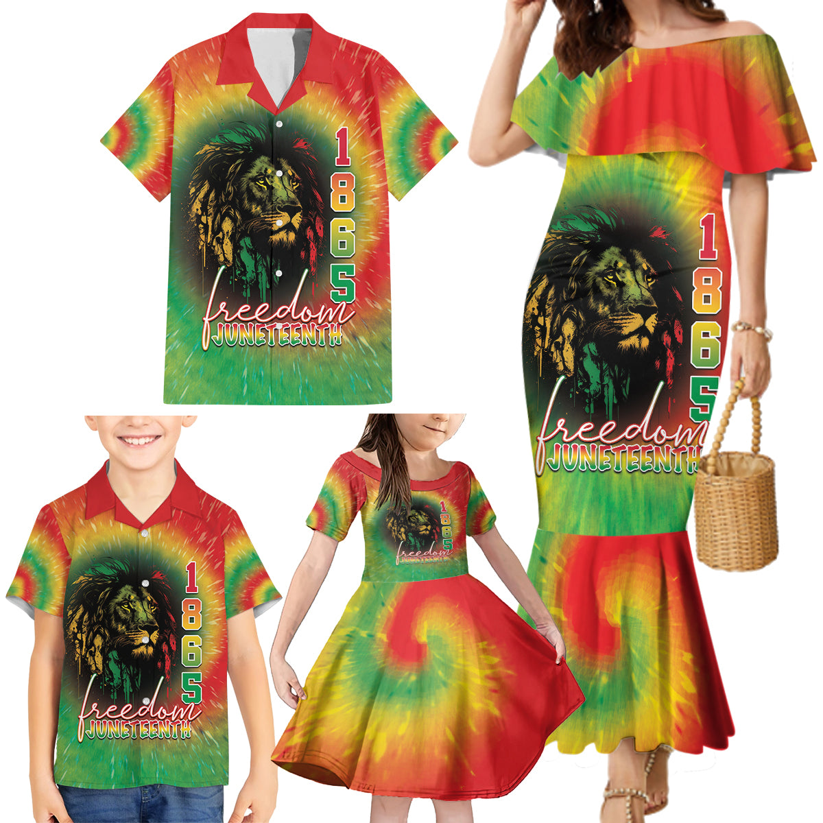 Juneteenth Freedom Day Family Matching Mermaid Dress and Hawaiian Shirt Reggae Tie Dye Style LT05 - Wonder Print Shop