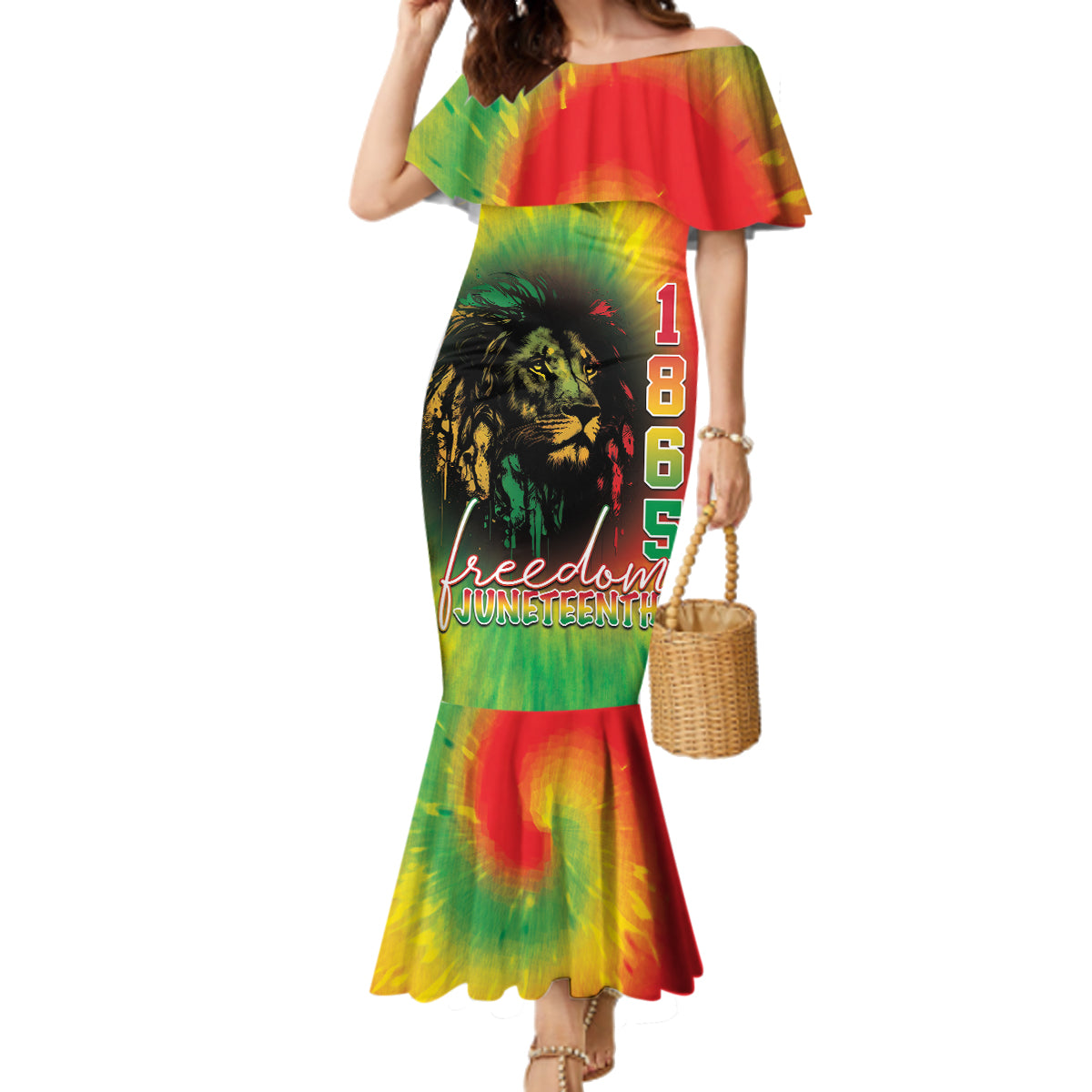 Juneteenth Freedom Day Family Matching Mermaid Dress and Hawaiian Shirt Reggae Tie Dye Style LT05 - Wonder Print Shop