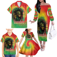 Juneteenth Freedom Day Family Matching Off The Shoulder Long Sleeve Dress and Hawaiian Shirt Reggae Tie Dye Style LT05 - Wonder Print Shop