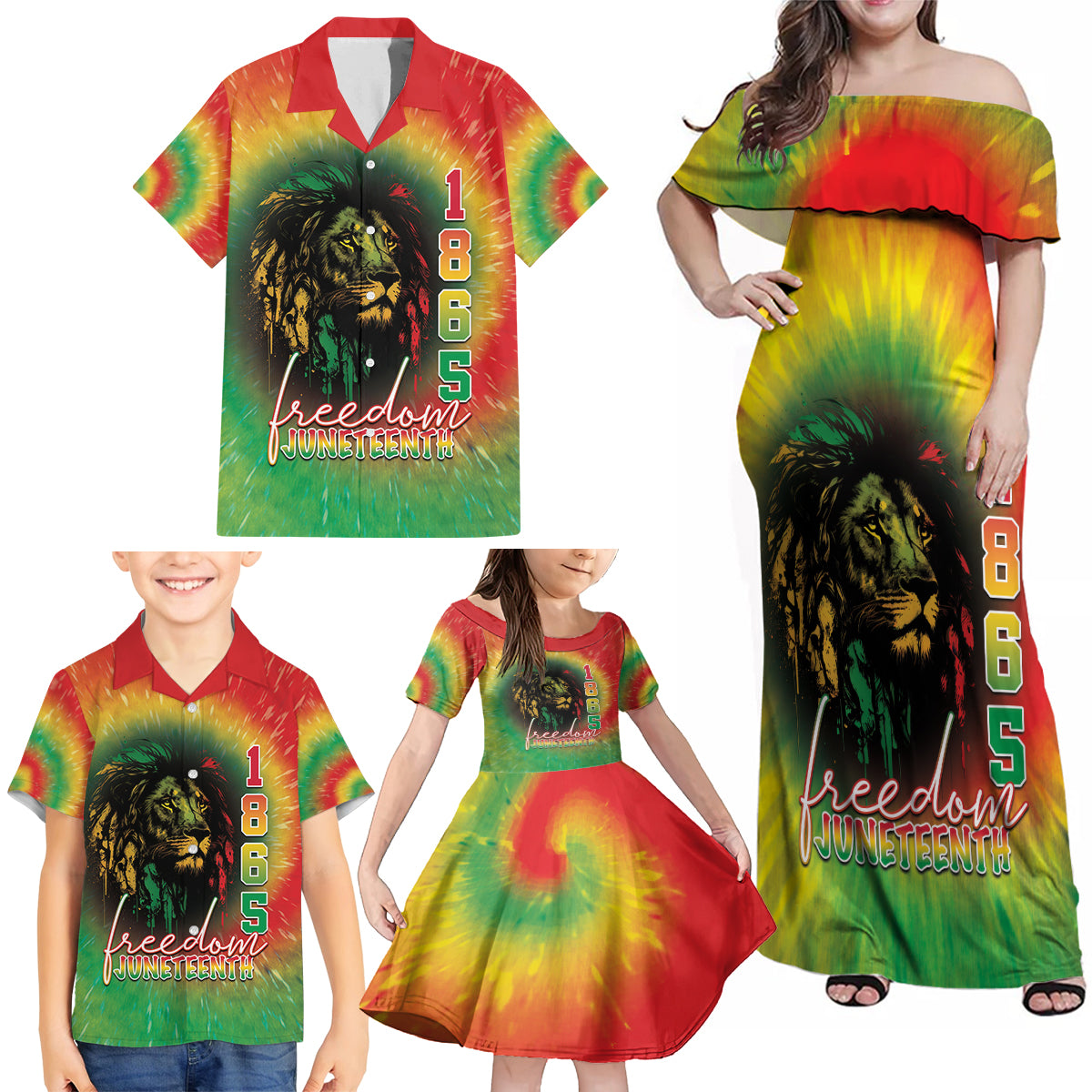 Juneteenth Freedom Day Family Matching Off Shoulder Maxi Dress and Hawaiian Shirt Reggae Tie Dye Style LT05 - Wonder Print Shop