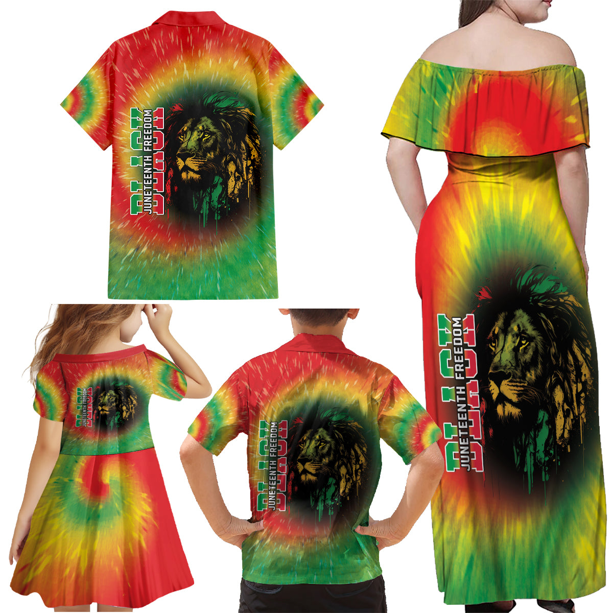 Juneteenth Freedom Day Family Matching Off Shoulder Maxi Dress and Hawaiian Shirt Reggae Tie Dye Style LT05 - Wonder Print Shop