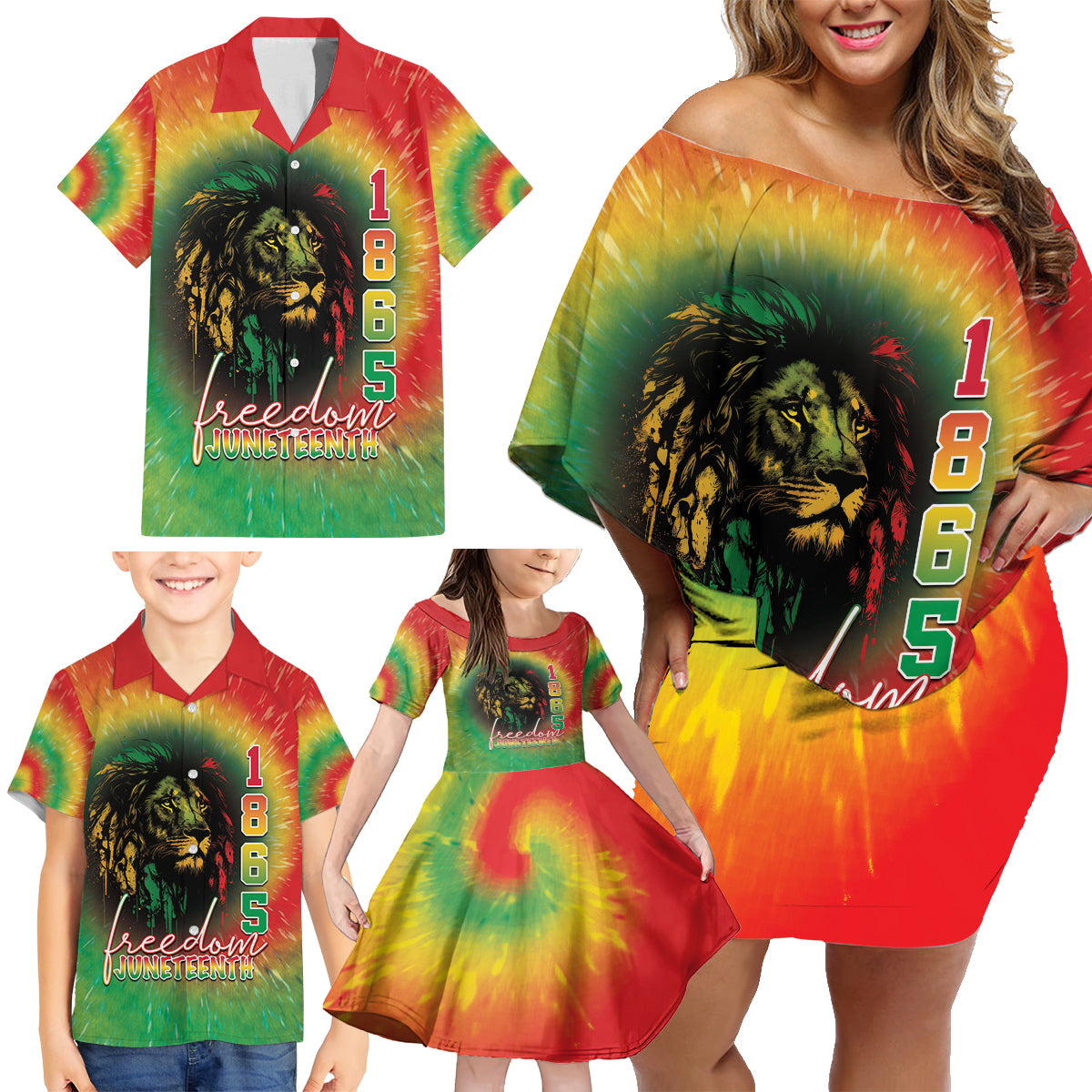 Juneteenth Freedom Day Family Matching Off Shoulder Short Dress and Hawaiian Shirt Reggae Tie Dye Style LT05 - Wonder Print Shop