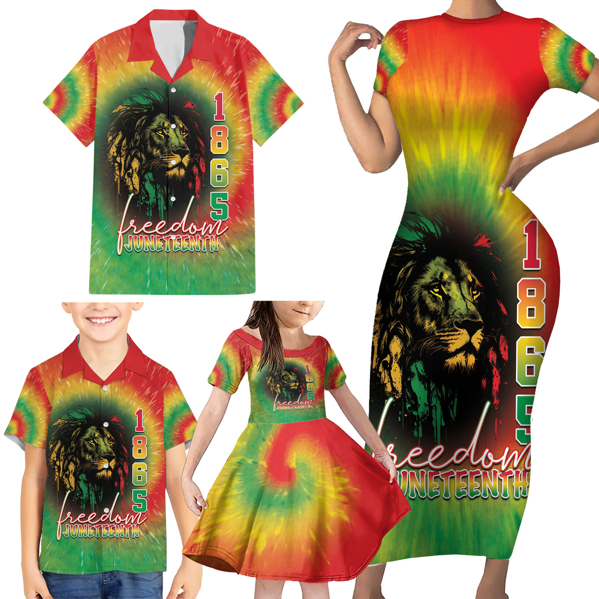 Juneteenth Freedom Day Family Matching Short Sleeve Bodycon Dress and Hawaiian Shirt Reggae Tie Dye Style LT05 - Wonder Print Shop