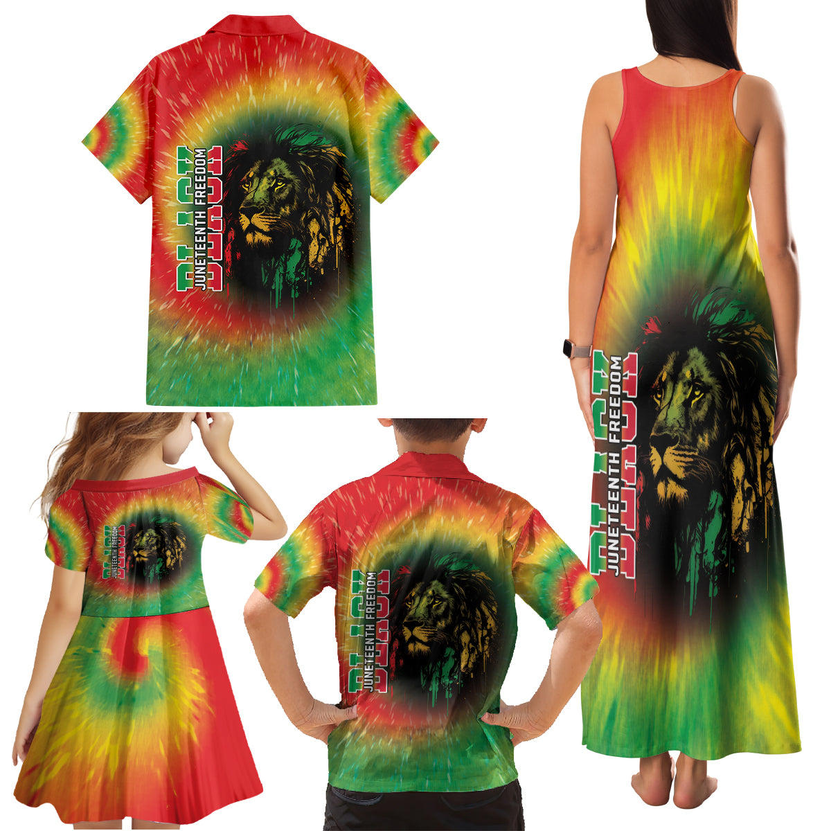 Juneteenth Freedom Day Family Matching Tank Maxi Dress and Hawaiian Shirt Reggae Tie Dye Style LT05 - Wonder Print Shop