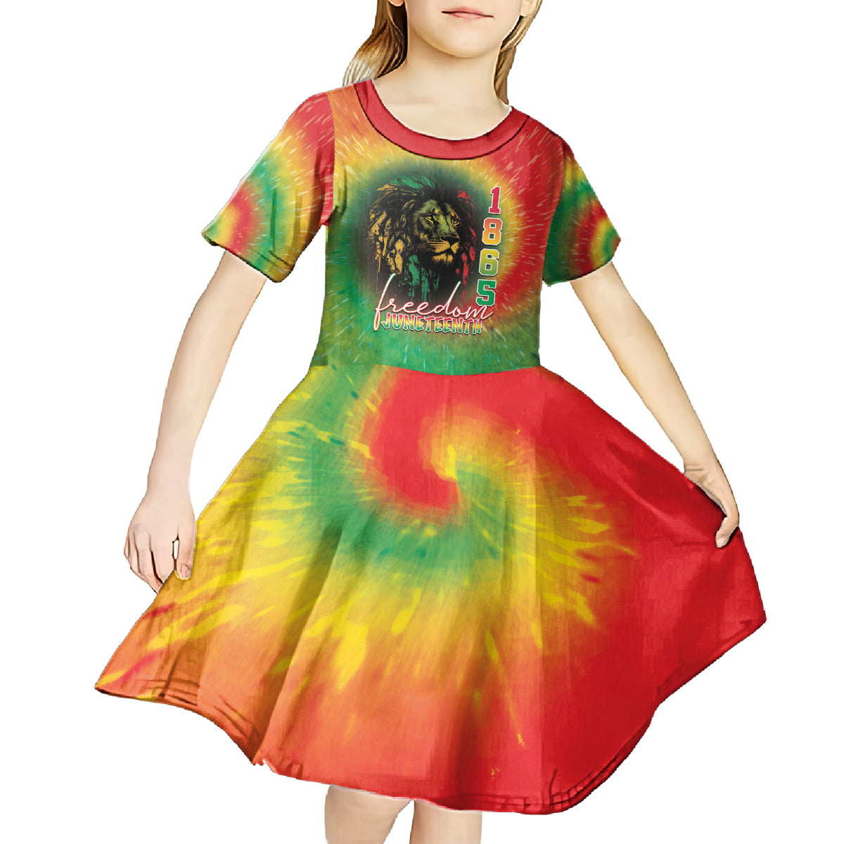 Juneteenth Freedom Day Kid Short Sleeve Dress Reggae Tie Dye Style LT05 - Wonder Print Shop