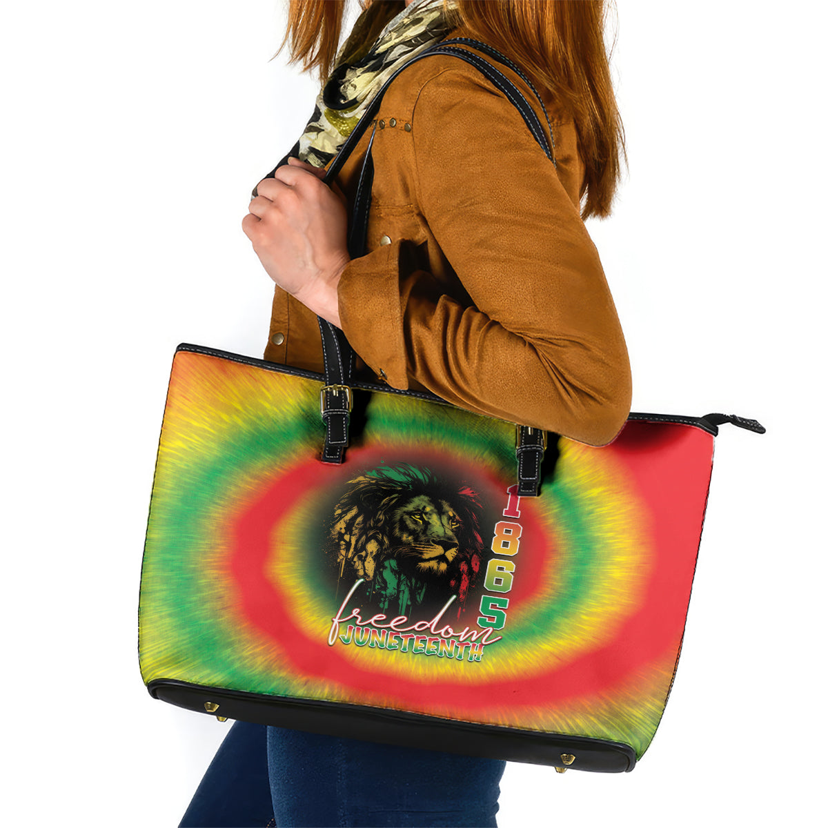 Juneteenth Freedom Day Leather Tote Bag Reggae Tie Dye Style LT05 - Wonder Print Shop