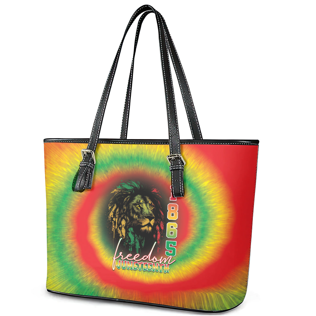 Juneteenth Freedom Day Leather Tote Bag Reggae Tie Dye Style LT05 - Wonder Print Shop