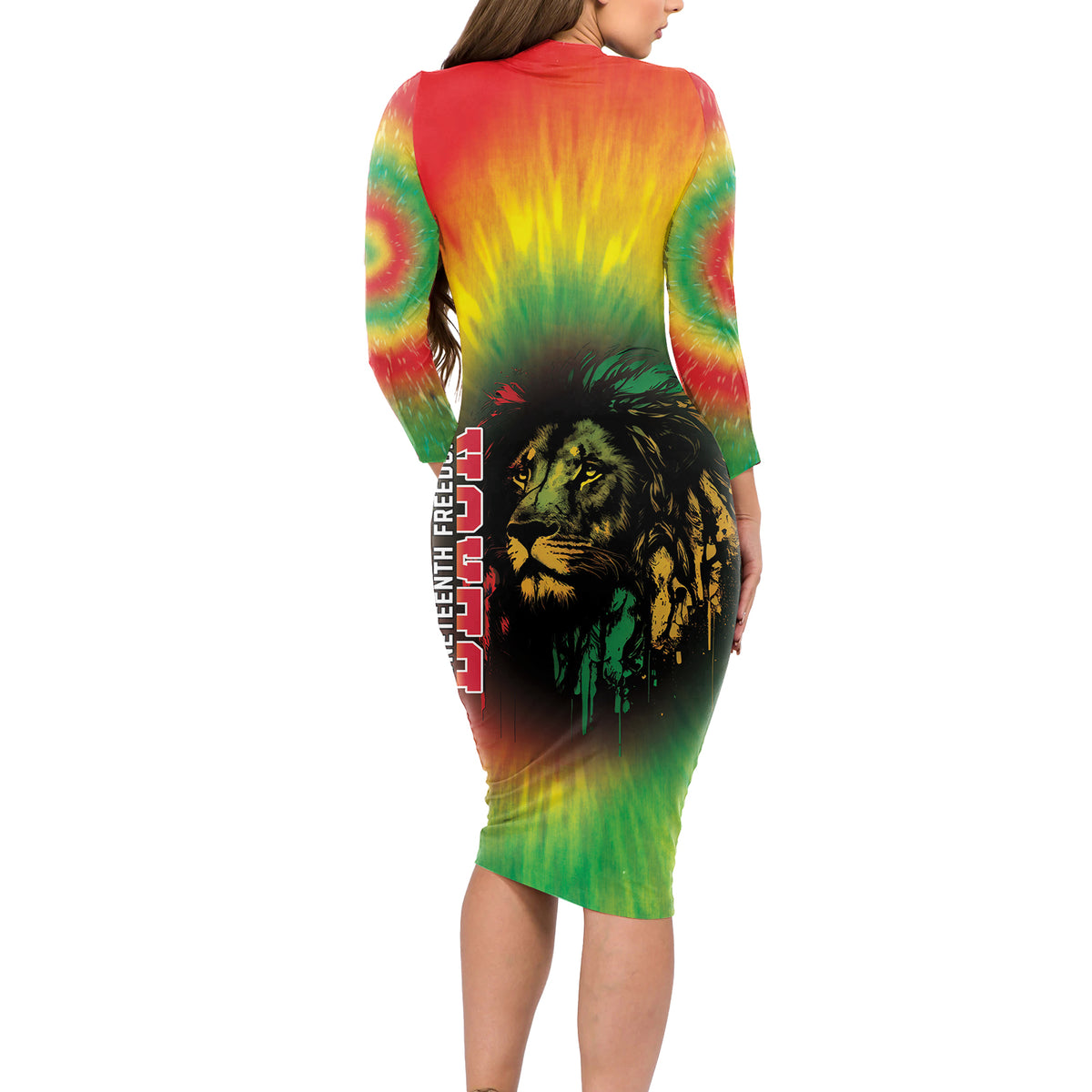 Juneteenth Freedom Day Long Sleeve Bodycon Dress Reggae Tie Dye Style LT05 - Wonder Print Shop