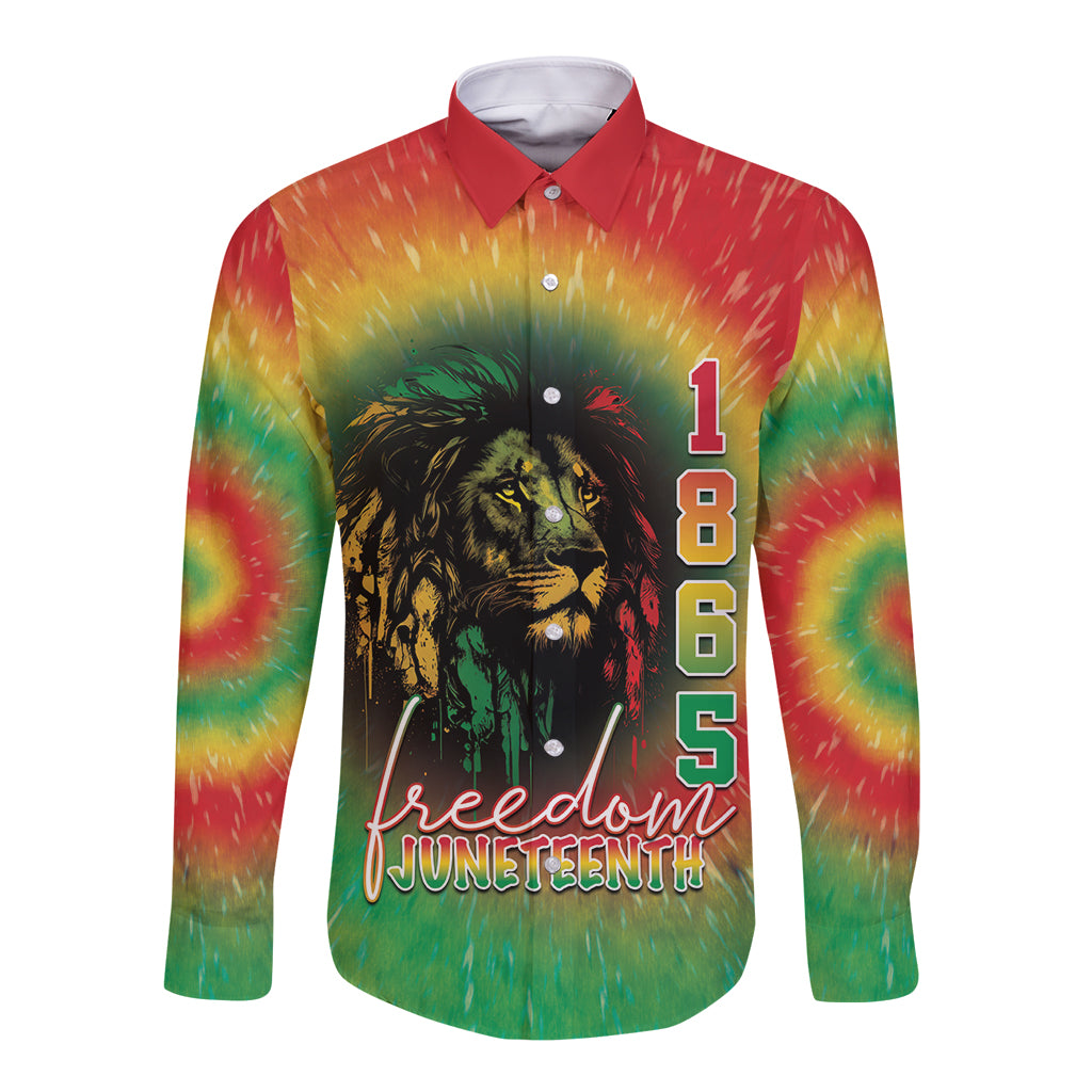 Juneteenth Freedom Day Long Sleeve Button Shirt Reggae Tie Dye Style LT05 - Wonder Print Shop