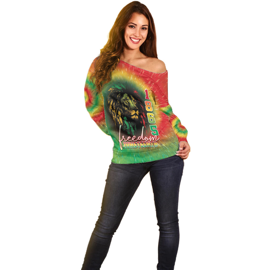 Juneteenth Freedom Day Off Shoulder Sweater Reggae Tie Dye Style LT05 - Wonder Print Shop