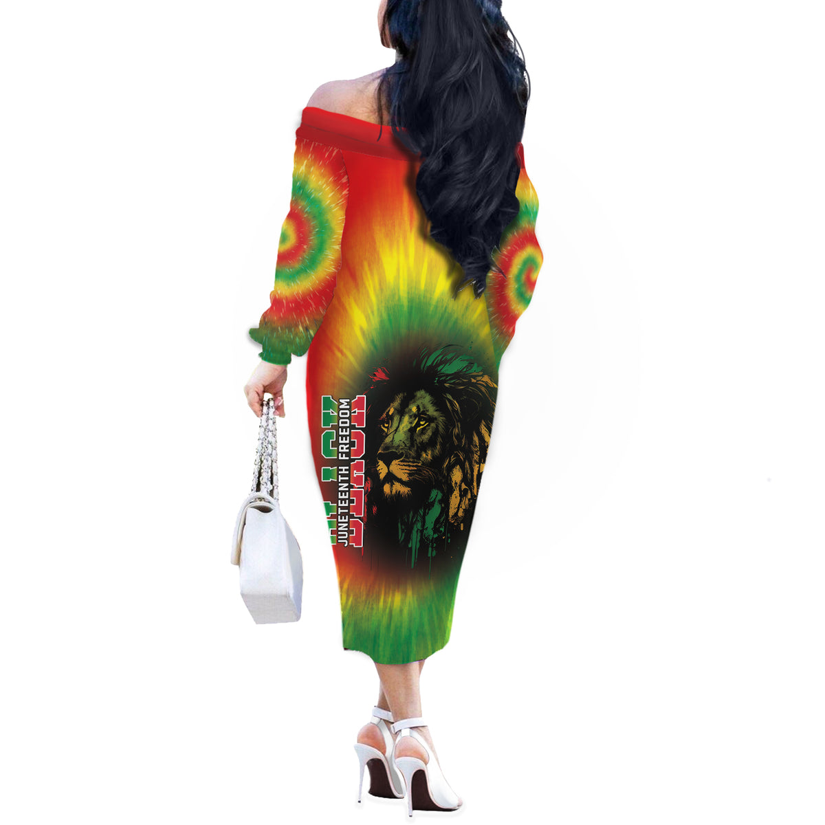 Juneteenth Freedom Day Off The Shoulder Long Sleeve Dress Reggae Tie Dye Style LT05 - Wonder Print Shop
