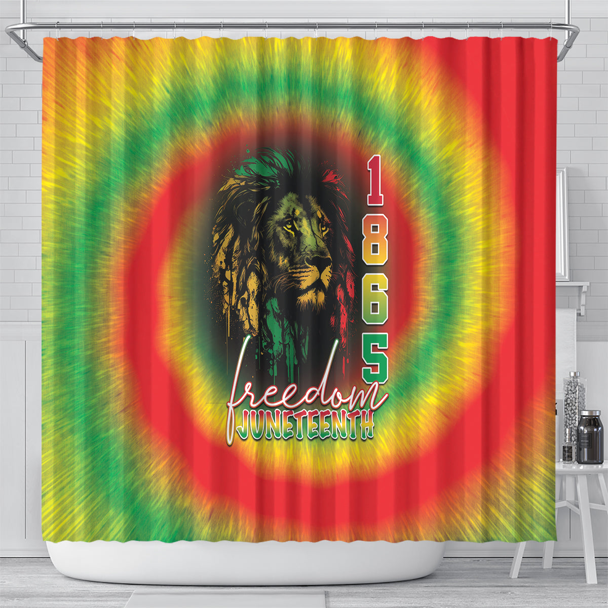 Juneteenth Freedom Day Shower Curtain Reggae Tie Dye Style