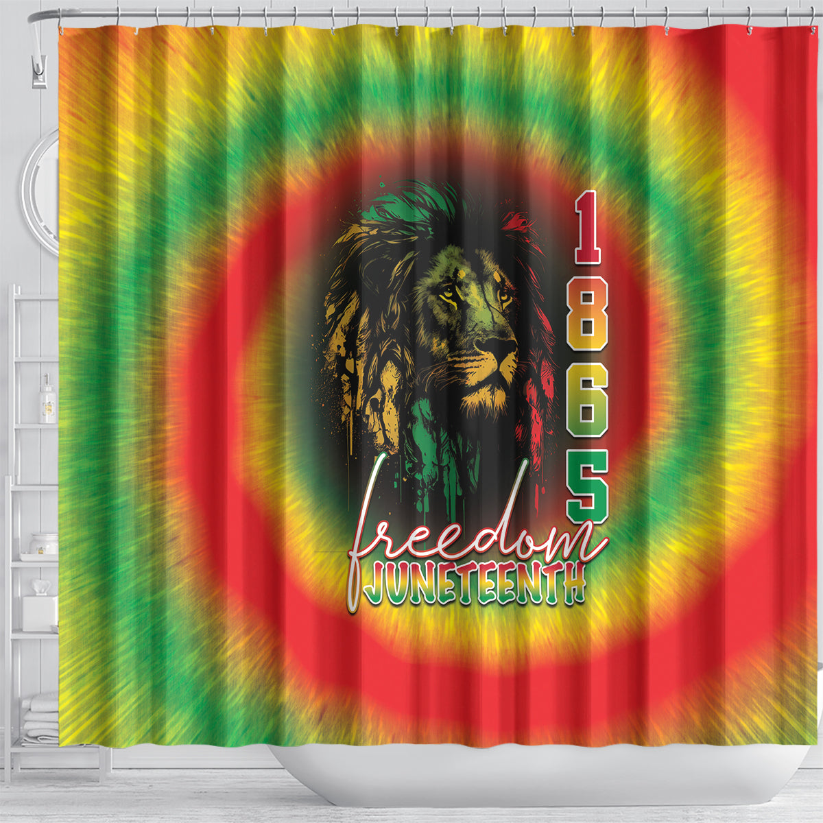 Juneteenth Freedom Day Shower Curtain Reggae Tie Dye Style