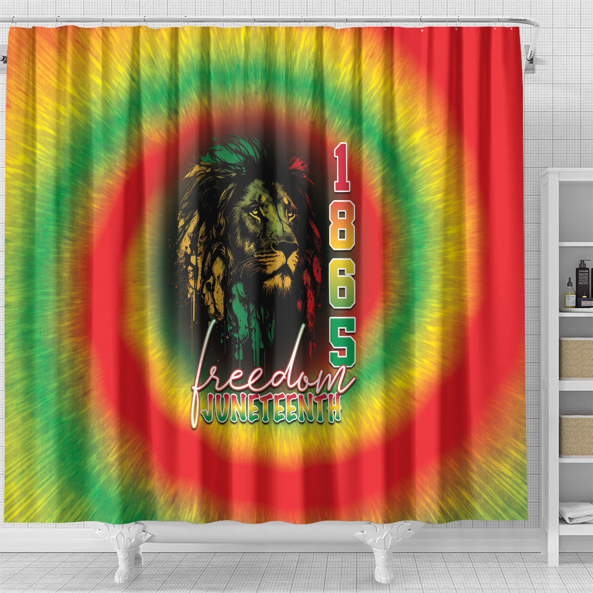 Juneteenth Freedom Day Shower Curtain Reggae Tie Dye Style