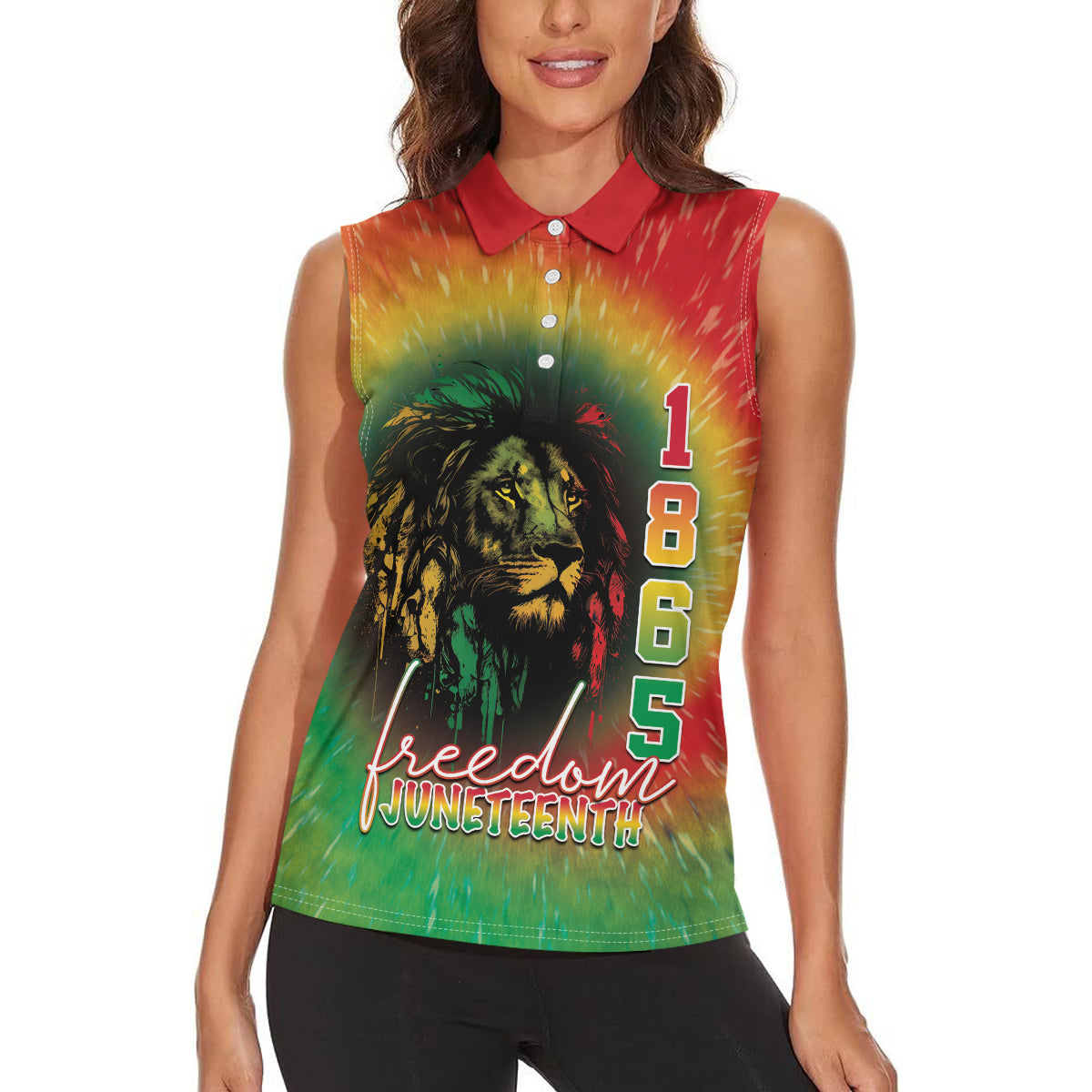 Juneteenth Freedom Day Women Sleeveless Polo Shirt Reggae Tie Dye Style LT05 - Wonder Print Shop