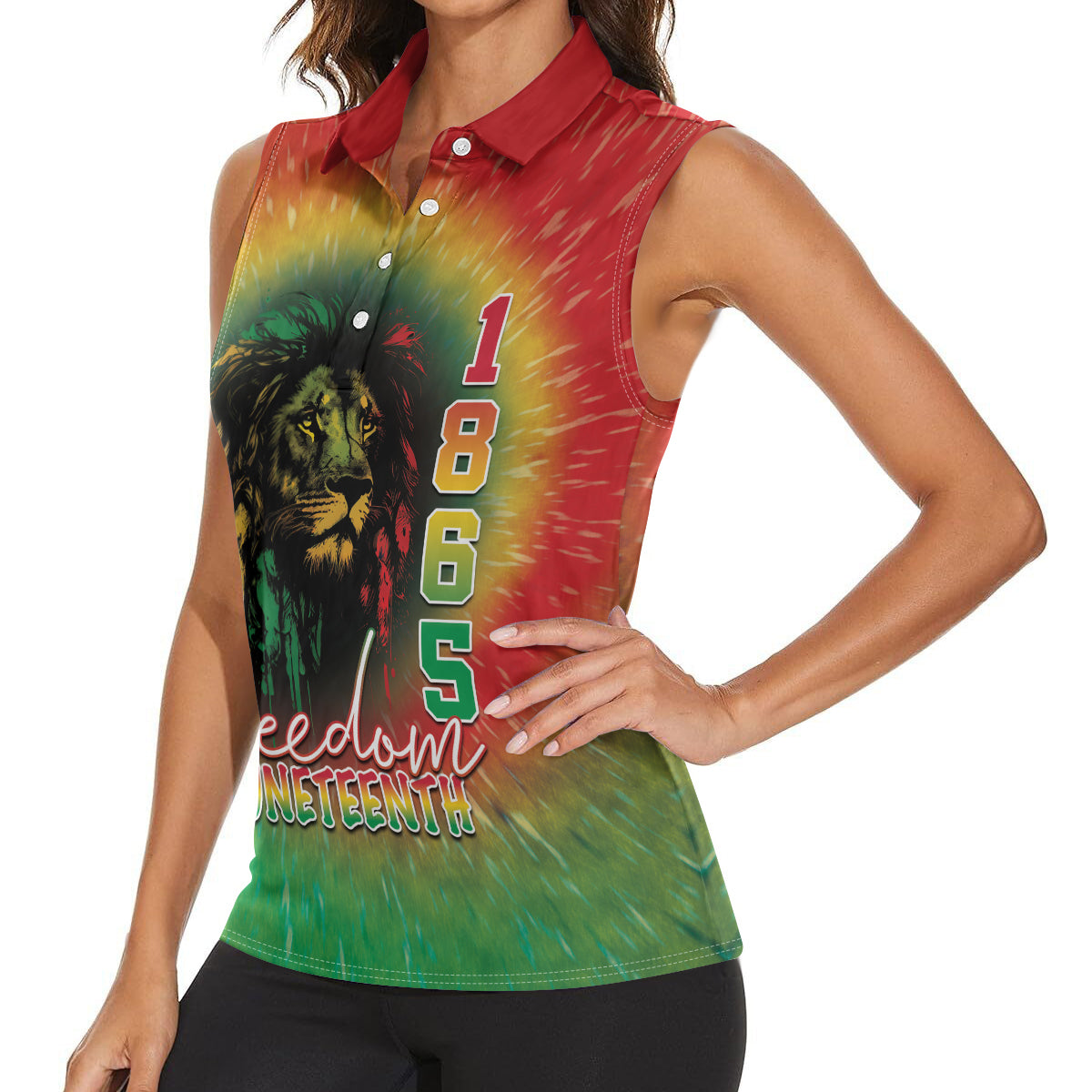 Juneteenth Freedom Day Women Sleeveless Polo Shirt Reggae Tie Dye Style LT05 - Wonder Print Shop