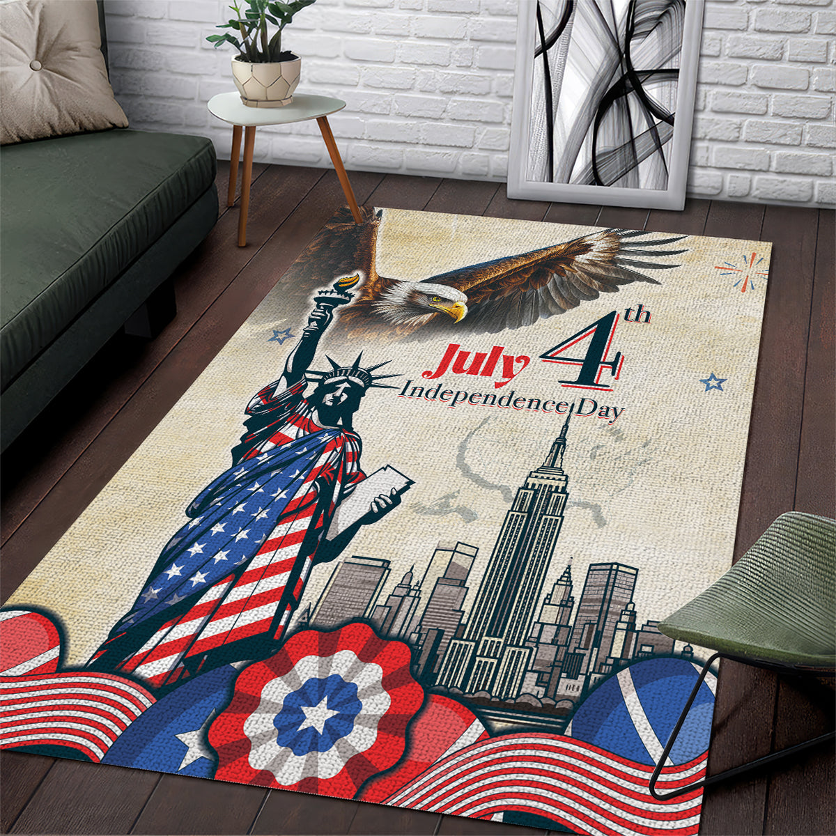 United States Independence Day Area Rug Freedom 4th Of July Beige Version