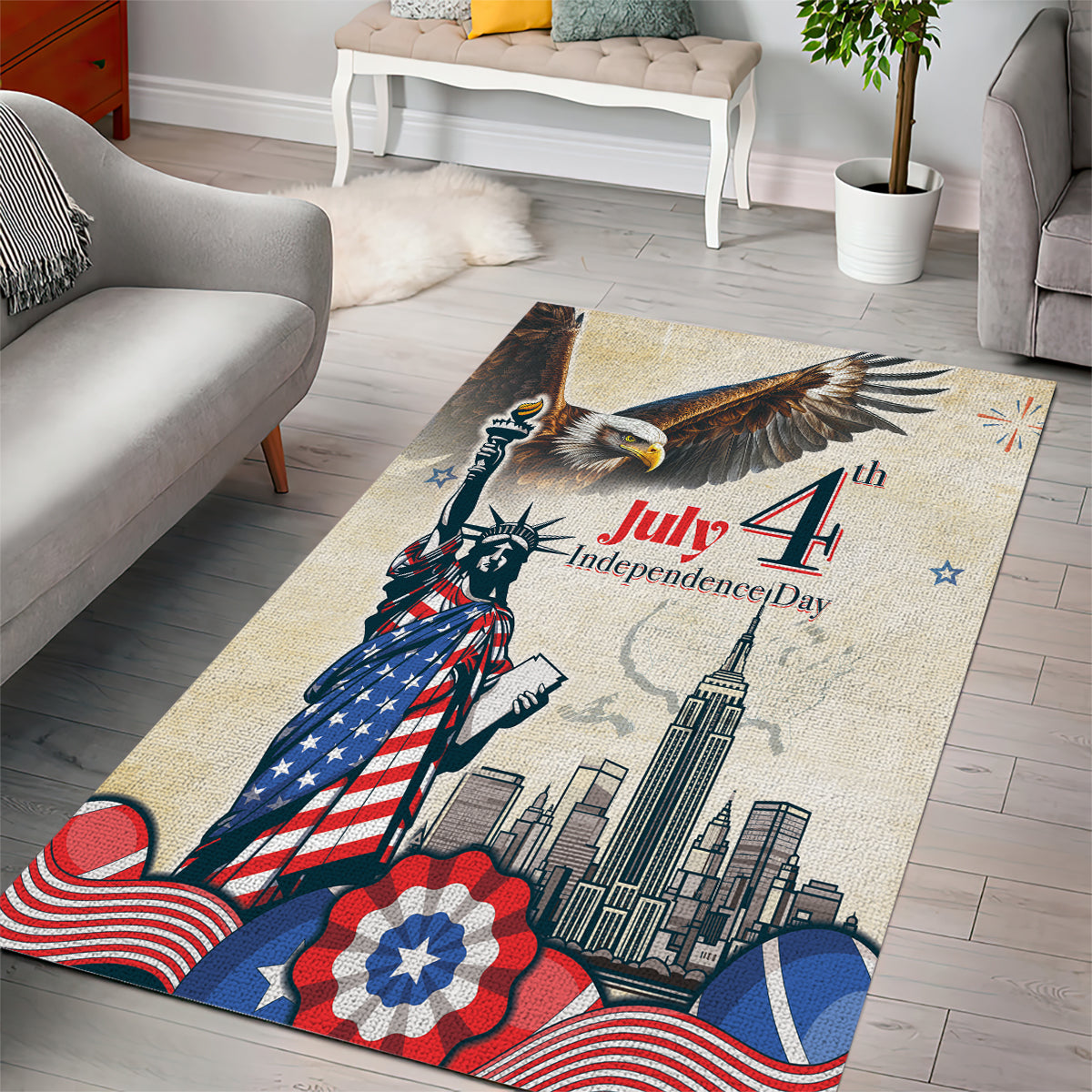 United States Independence Day Area Rug Freedom 4th Of July Beige Version LT05 - Wonder Print Shop