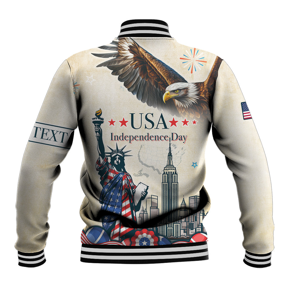 Personalised United States Independence Day Baseball Jacket Freedom 4th Of July Beige Version LT05 - Wonder Print Shop