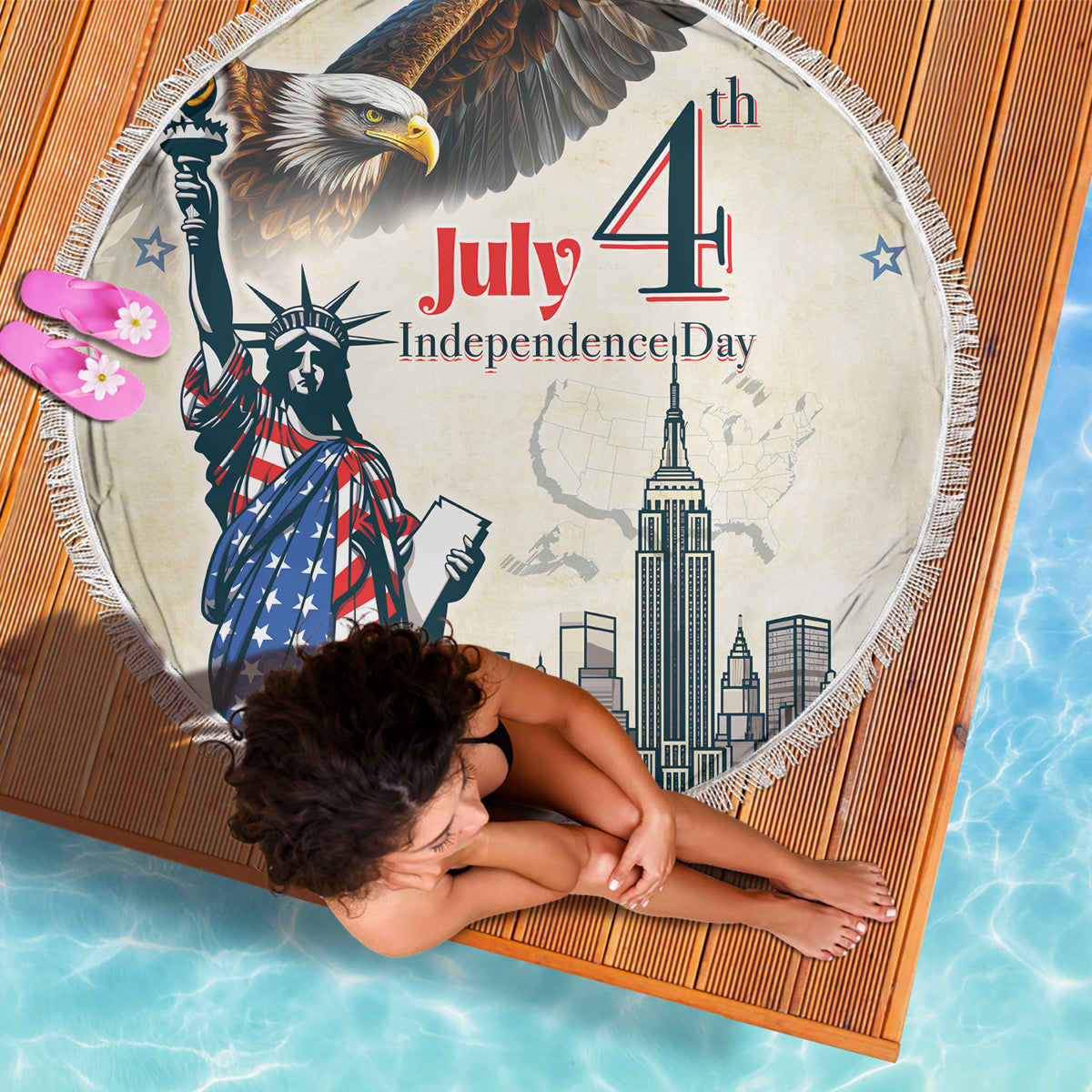United States Independence Day Beach Blanket Freedom 4th Of July Beige Version LT05 - Wonder Print Shop