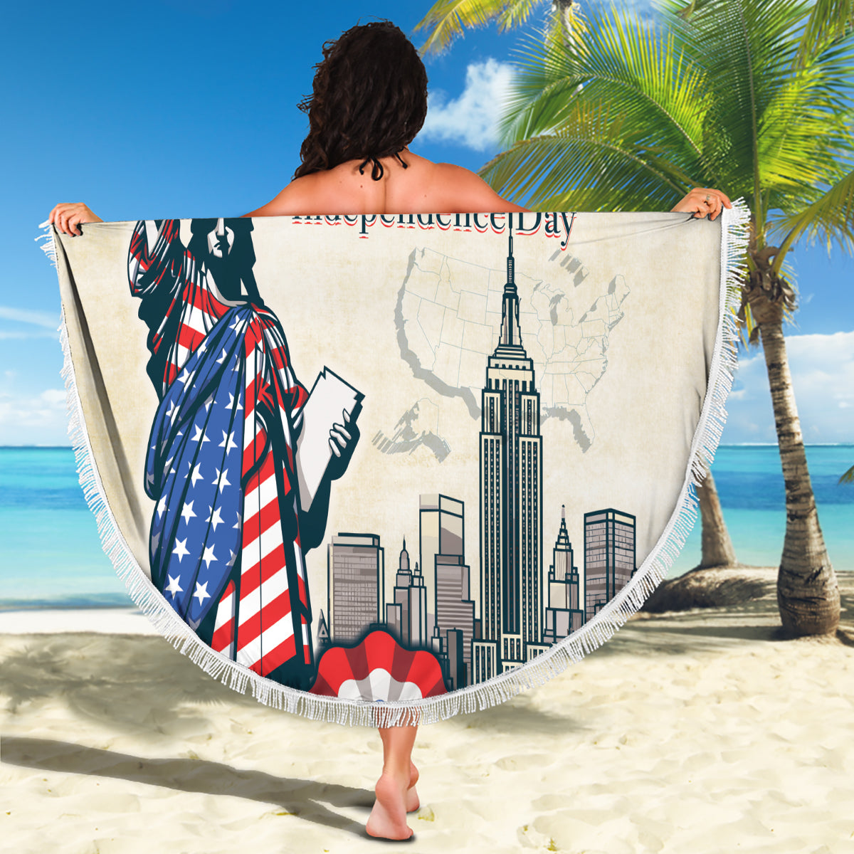United States Independence Day Beach Blanket Freedom 4th Of July Beige Version LT05 - Wonder Print Shop