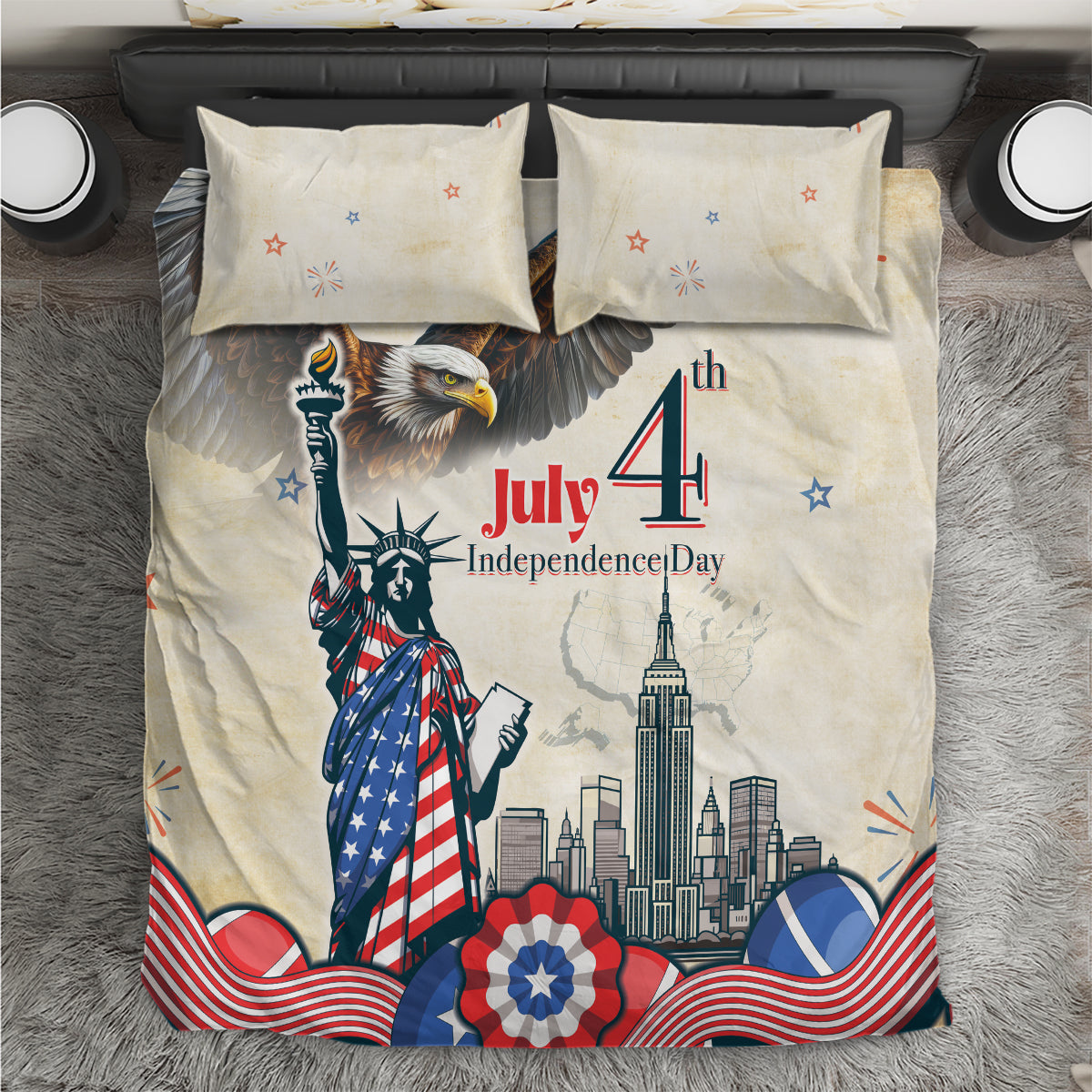 United States Independence Day Bedding Set Freedom 4th Of July Beige Version