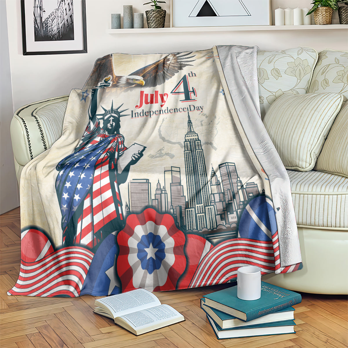 United States Independence Day Blanket Freedom 4th Of July Beige Version