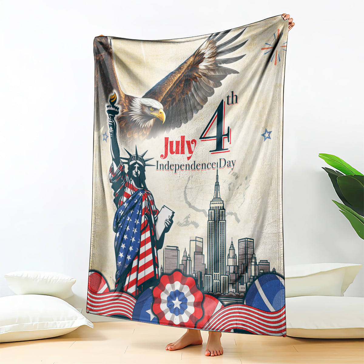 United States Independence Day Blanket Freedom 4th Of July Beige Version