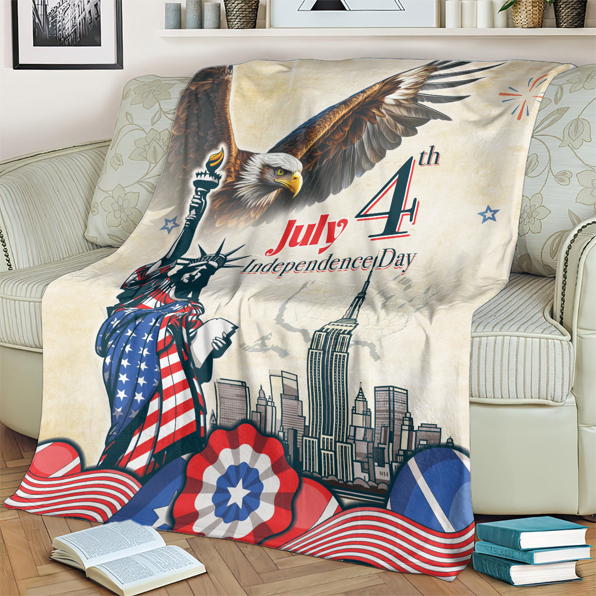 United States Independence Day Blanket Freedom 4th Of July Beige Version