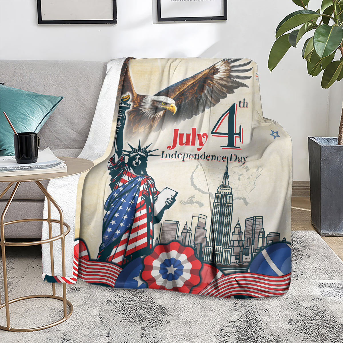 United States Independence Day Blanket Freedom 4th Of July Beige Version