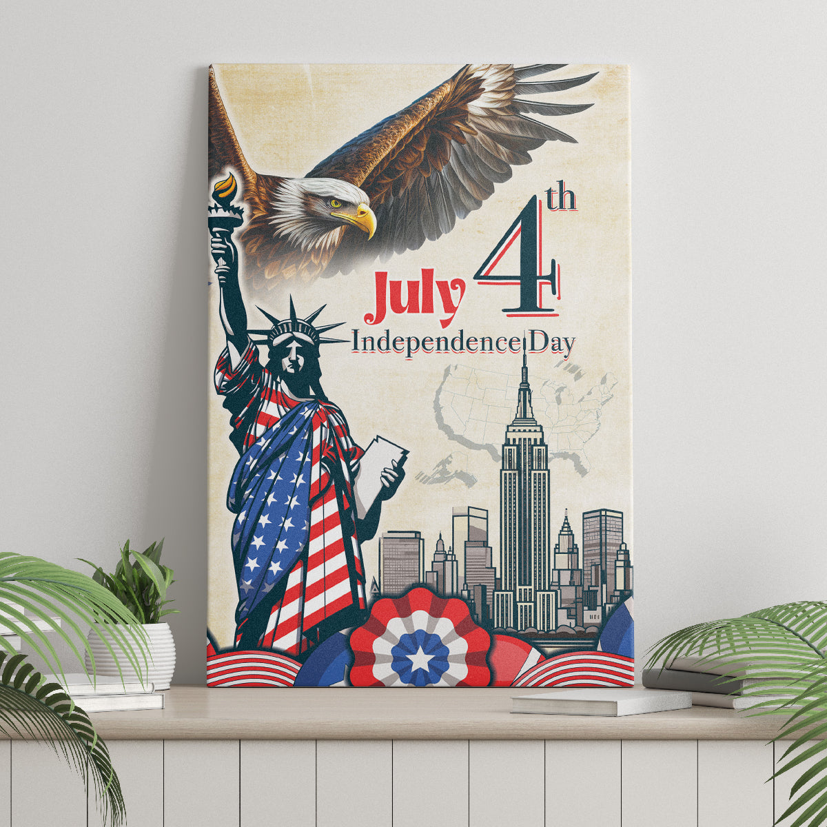 United States Independence Day Canvas Wall Art Freedom 4th Of July Beige Version LT05 - Wonder Print Shop