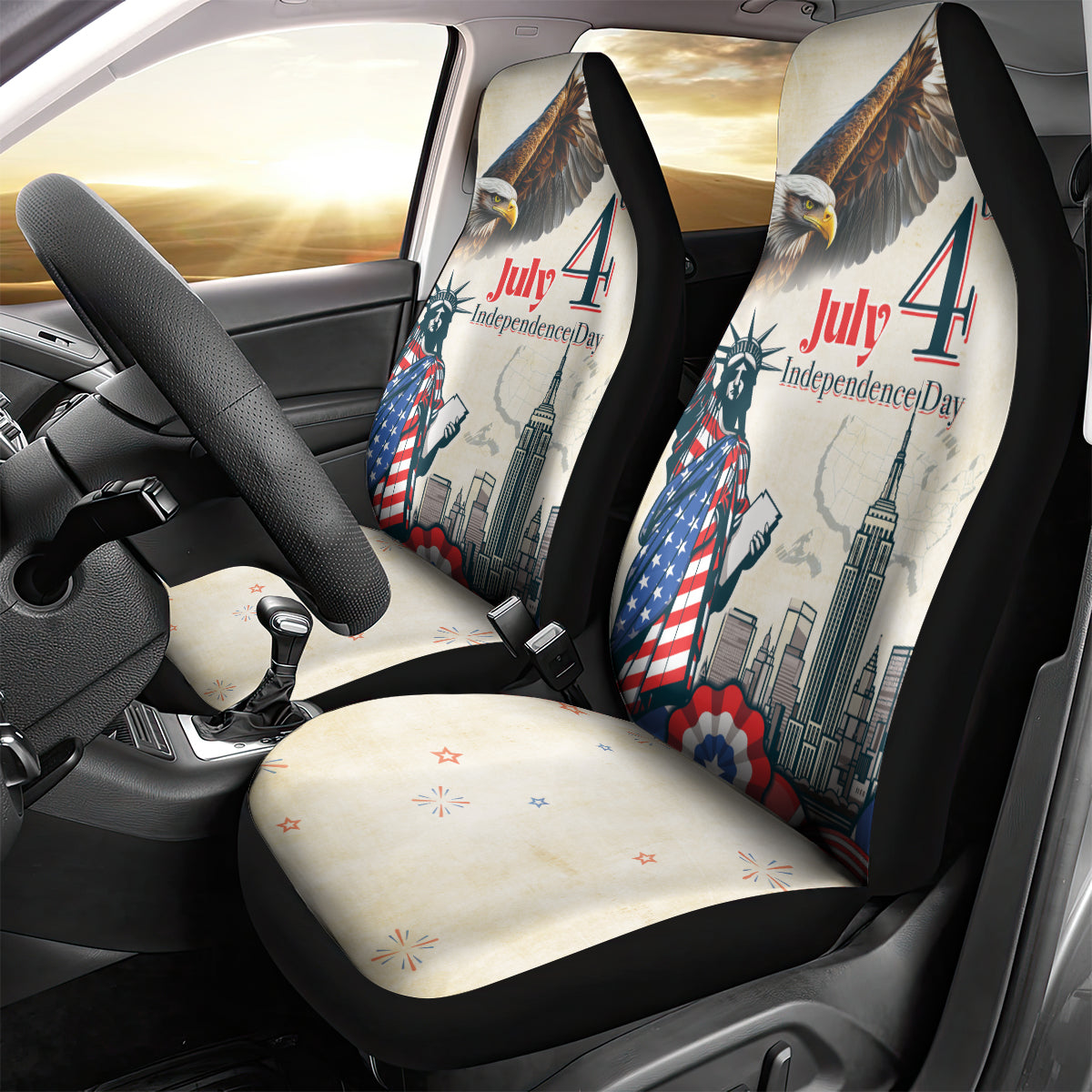 United States Independence Day Car Seat Cover Freedom 4th Of July Beige Version LT05 - Wonder Print Shop