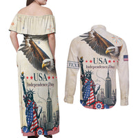Personalised United States Independence Day Couples Matching Off Shoulder Maxi Dress and Long Sleeve Button Shirt Freedom 4th Of July Beige Version LT05 - Wonder Print Shop