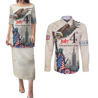 Personalised United States Independence Day Couples Matching Puletasi and Long Sleeve Button Shirt Freedom 4th Of July Beige Version LT05 - Wonder Print Shop