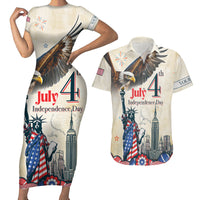 Personalised United States Independence Day Couples Matching Short Sleeve Bodycon Dress and Hawaiian Shirt Freedom 4th Of July Beige Version LT05 - Wonder Print Shop