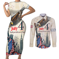 Personalised United States Independence Day Couples Matching Short Sleeve Bodycon Dress and Long Sleeve Button Shirt Freedom 4th Of July Beige Version LT05 - Wonder Print Shop
