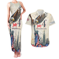 Personalised United States Independence Day Couples Matching Tank Maxi Dress and Hawaiian Shirt Freedom 4th Of July Beige Version LT05 - Wonder Print Shop
