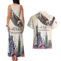 Personalised United States Independence Day Couples Matching Tank Maxi Dress and Hawaiian Shirt Freedom 4th Of July Beige Version LT05 - Wonder Print Shop
