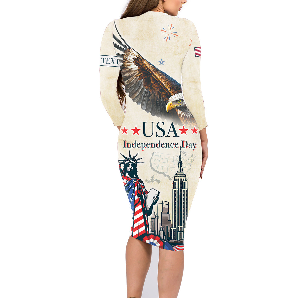Personalised United States Independence Day Family Matching Long Sleeve Bodycon Dress and Hawaiian Shirt Freedom 4th Of July Beige Version LT05 - Wonder Print Shop