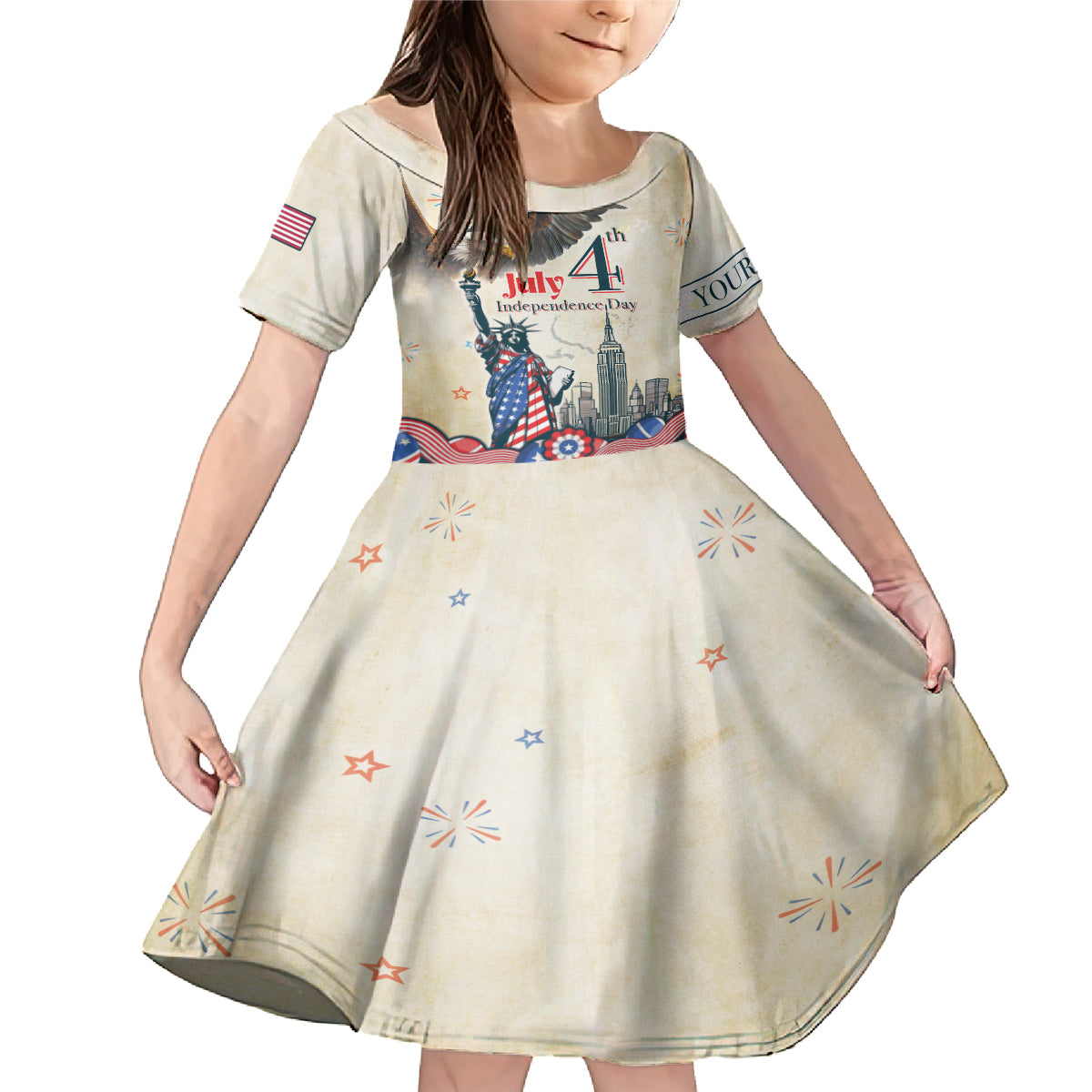 Personalised United States Independence Day Family Matching Mermaid Dress and Hawaiian Shirt Freedom 4th Of July Beige Version LT05 - Wonder Print Shop