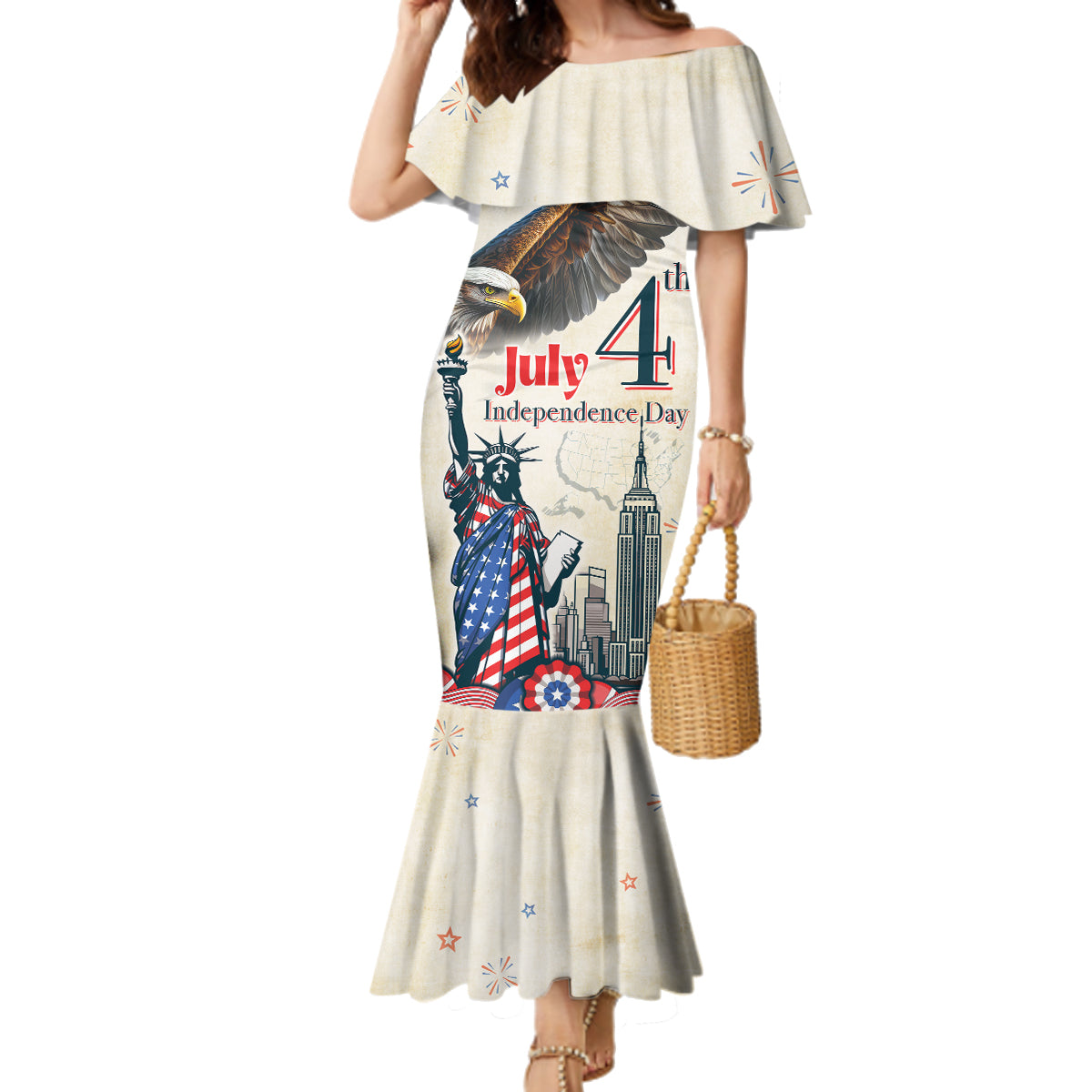 Personalised United States Independence Day Family Matching Mermaid Dress and Hawaiian Shirt Freedom 4th Of July Beige Version LT05 - Wonder Print Shop