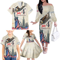 Personalised United States Independence Day Family Matching Off The Shoulder Long Sleeve Dress and Hawaiian Shirt Freedom 4th Of July Beige Version LT05 - Wonder Print Shop