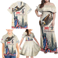Personalised United States Independence Day Family Matching Off Shoulder Maxi Dress and Hawaiian Shirt Freedom 4th Of July Beige Version LT05 - Wonder Print Shop