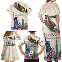 Personalised United States Independence Day Family Matching Off Shoulder Maxi Dress and Hawaiian Shirt Freedom 4th Of July Beige Version LT05 - Wonder Print Shop