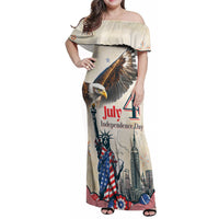 Personalised United States Independence Day Family Matching Off Shoulder Maxi Dress and Hawaiian Shirt Freedom 4th Of July Beige Version LT05 - Wonder Print Shop