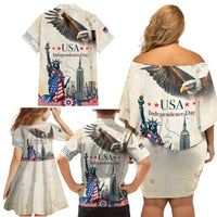 Personalised United States Independence Day Family Matching Off Shoulder Short Dress and Hawaiian Shirt Freedom 4th Of July Beige Version LT05 - Wonder Print Shop
