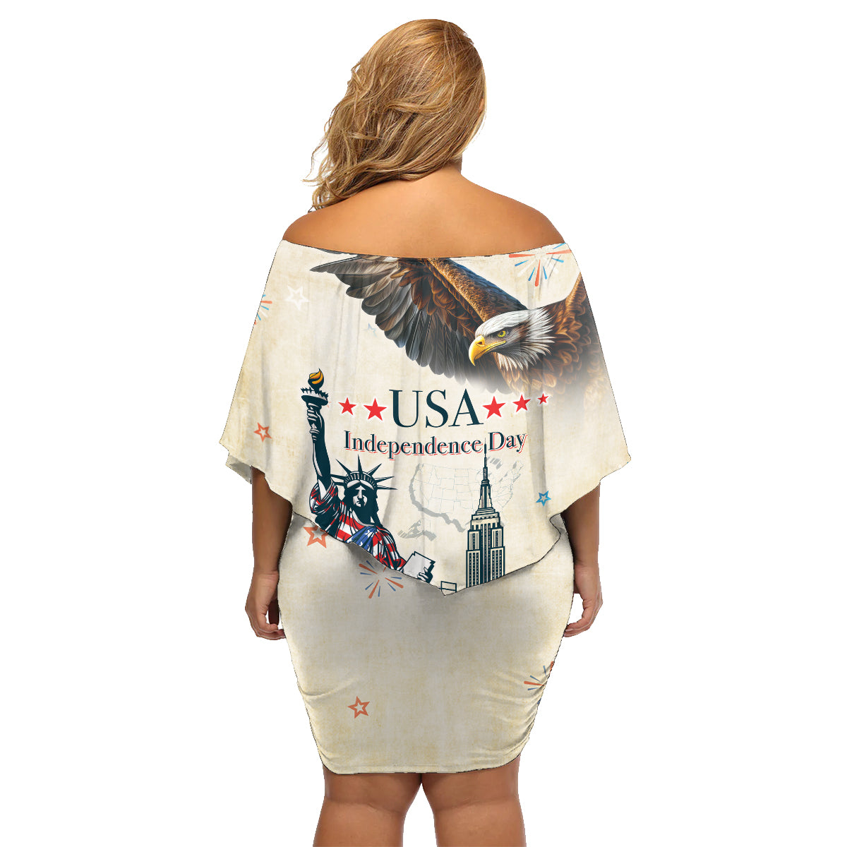 Personalised United States Independence Day Family Matching Off Shoulder Short Dress and Hawaiian Shirt Freedom 4th Of July Beige Version LT05 - Wonder Print Shop
