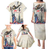 Personalised United States Independence Day Family Matching Puletasi and Hawaiian Shirt Freedom 4th Of July Beige Version LT05 - Wonder Print Shop