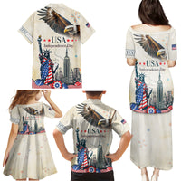 Personalised United States Independence Day Family Matching Puletasi and Hawaiian Shirt Freedom 4th Of July Beige Version LT05 - Wonder Print Shop